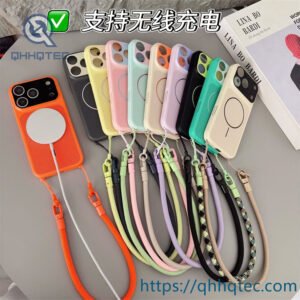 wholesale perforated magnetic lanyard case for iphone 18 pro max | funda con correa
