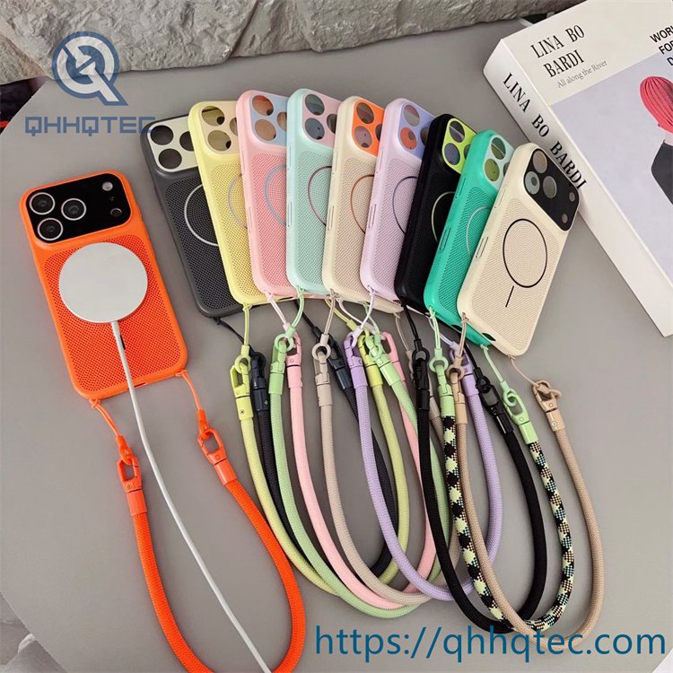 wholesale perforated magnetic lanyard case for iphone 18 pro max | funda con correa