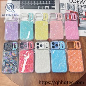 wholesale pearl shell lens stand case for iphone 18 pro max funda nácar soporte