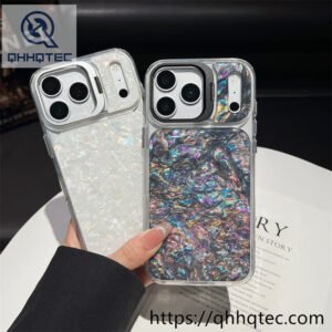 wholesale pearl shell lens stand case for iphone 18 pro max funda nácar soporte