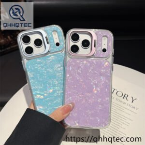 wholesale pearl shell lens stand case for iphone 18 pro max funda nácar soporte
