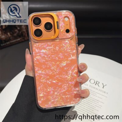 wholesale pearl shell lens stand case for iphone 18 pro max funda nácar soporte