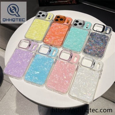 wholesale pearl shell lens stand case for iphone 18 pro max funda nácar soporte