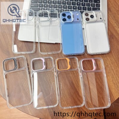 wholesale clear lens stand case for iphone 18 pro max funda transparente con soporte