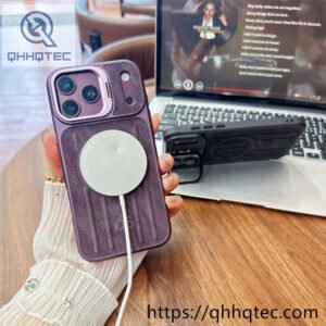 wholesale leather grain magnetic stand case for iphone 18 pro max funda magsafe cuero