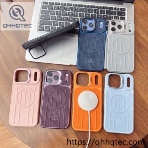 wholesale leather grain magnetic stand case for iphone 18 pro max funda magsafe cuero
