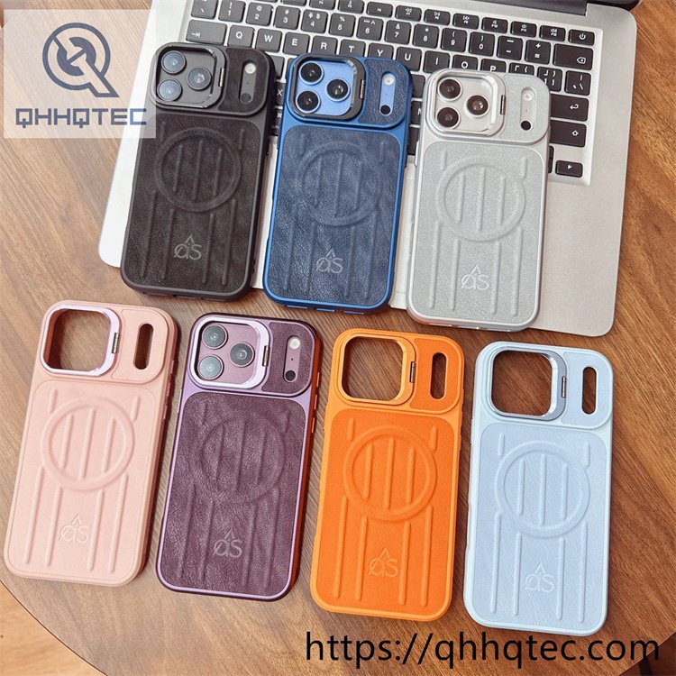 wholesale leather grain magnetic stand case for iphone 18 pro max funda magsafe cuero
