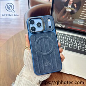 wholesale leather grain magnetic stand case for iphone 18 pro max funda magsafe cuero