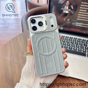 wholesale leather grain magnetic stand case for iphone 18 pro max funda magsafe cuero