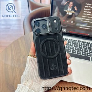 wholesale leather grain magnetic stand case for iphone 18 pro max funda magsafe cuero