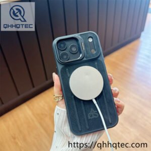 wholesale leather grain magnetic stand case for iphone 18 pro max funda magsafe cuero