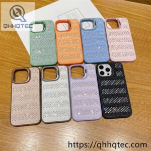 wholesale rhinestone wave stand case for iphone 18 pro max funda con soporte cámara