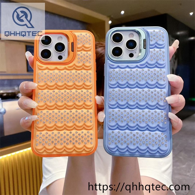 wholesale rhinestone wave stand case for iphone 18 pro max funda con soporte cámara