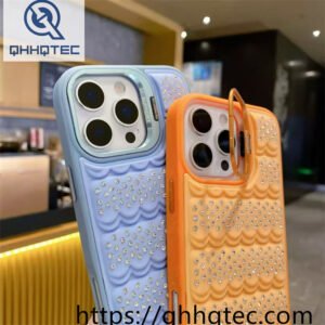 wholesale rhinestone wave stand case for iphone 18 pro max funda con soporte cámara