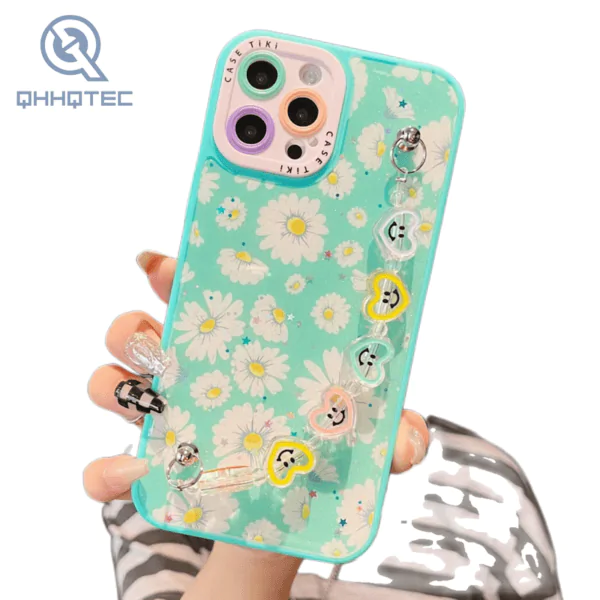 cute camera cover phone case for iphone with heart chain