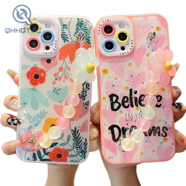 colorful phone cases with big pearl chain