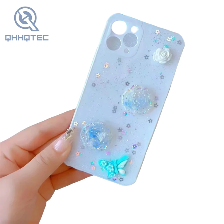 butterfly and rose dropping glue craft phone case for iphone 14