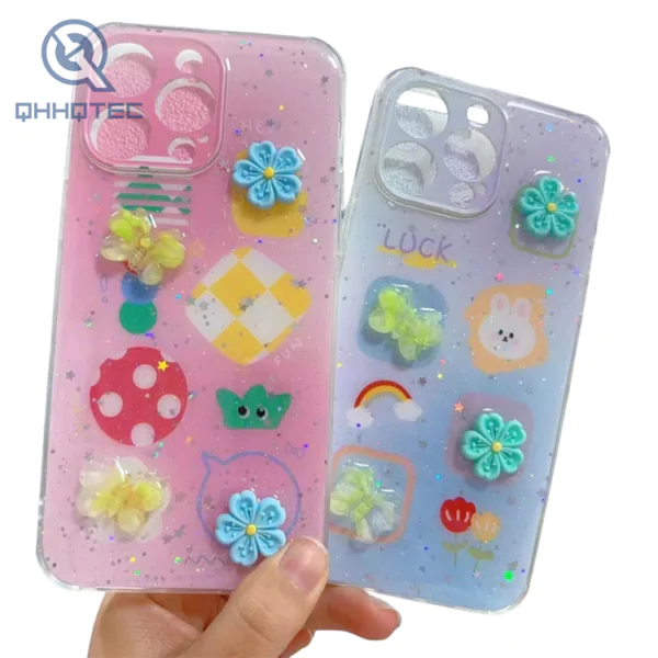 cute phone case with small flower accessories for iphone 15