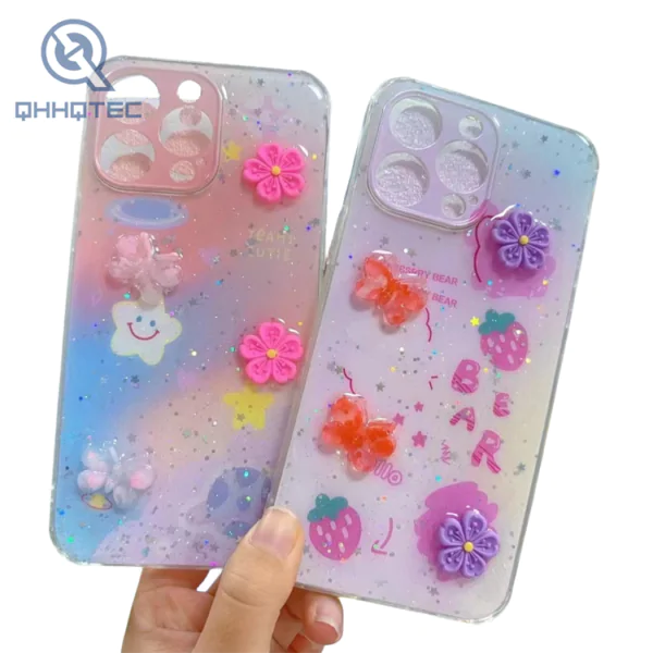 cute phone case with small flower accessories for iphone 15