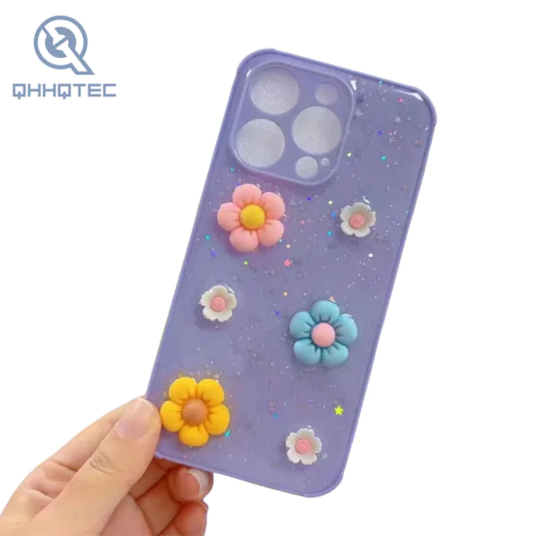 wildflower patterns with three dimensional decoration embossed design phone case for iphone