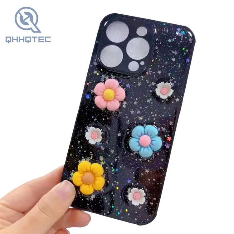wildflower patterns with three dimensional sequin decoration cell phone case for iphone