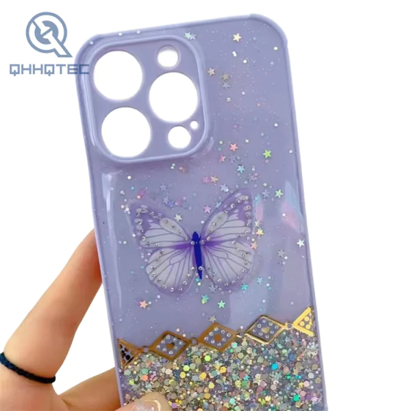 sparkly glitter colorful butterflies decoration best phone cases for iphone 13 (复制)