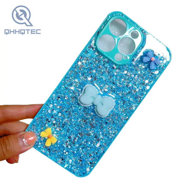 3d bow tie decoration sparkly glitter shining protection cover for iphone 13 dripping case