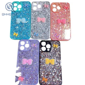 3d bow tie decoration sparkly glitter shining protection cover for iphone 13 dripping case