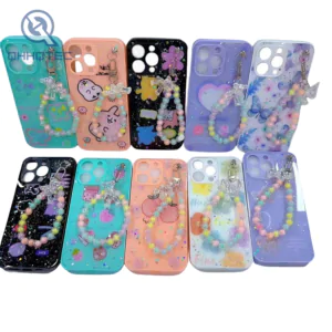 cute patterns with transparent bracelet anti drop expoxy cases for iphone