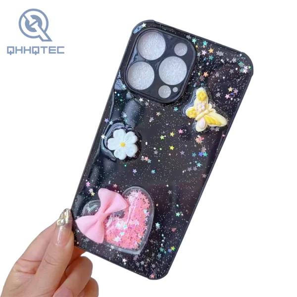 dreamy crystal heart 3d pattern with decoration for iphone trendy phone cases