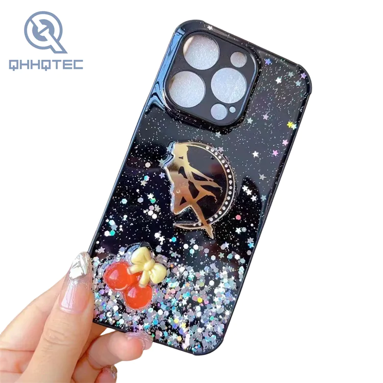 four fireworks with sequin decoration bright color trendy phone case for iphone (复制)