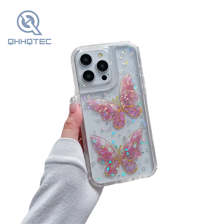 2 in 1 butterfly glitter phone cases for iphone