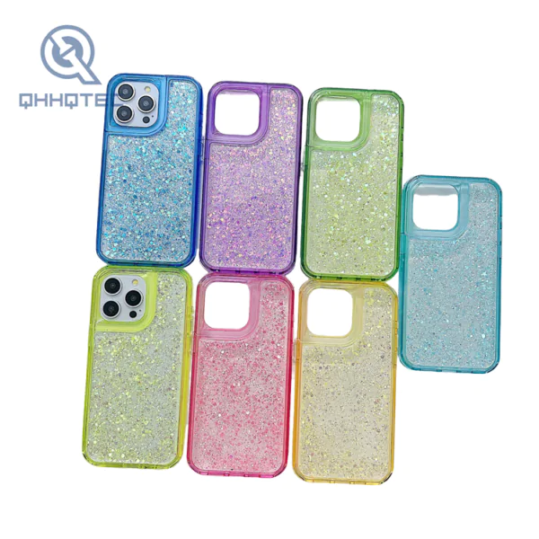 2 in 1 transparent single color glitter sequin phone case for iphone 15 pro max customizable logo (复制)