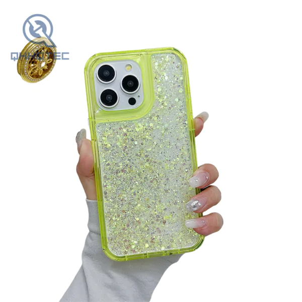 single color glitter sequin 2 in 1 screen protection phone case for iphone 15 pro max customizable logo
