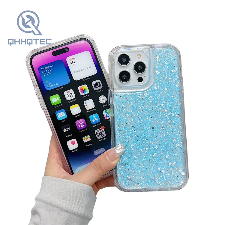 2 in 1 transparent single color glitter sequin phone case (复制)