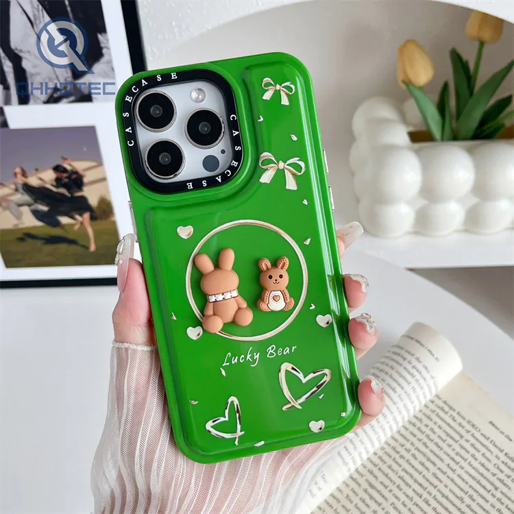 hot sale ins style 3d rabbit pattern colorful 2 in 1 phone case for iphone 15 pro max