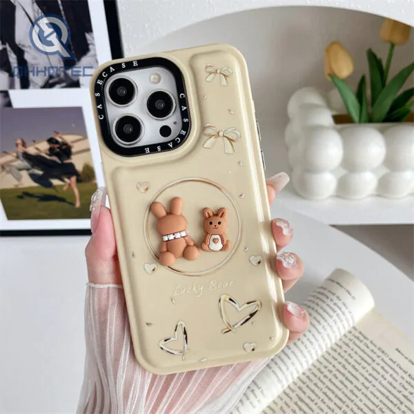 hot sale ins style 3d rabbit pattern 2 in 1 colorful phone case for iphone 15 pro max