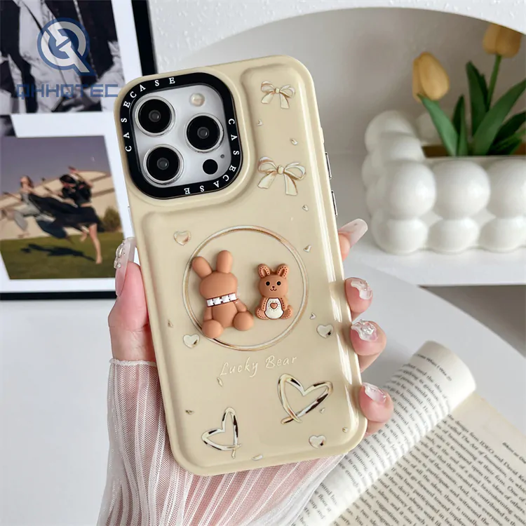 hot sale ins style 3d rabbit pattern 2 in 1 colorful phone case for iphone 15 pro max