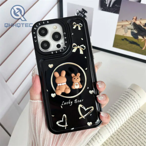 hot sale ins style 3d rabbit pattern 2 in 1 colorful phone case for iphone 15 pro max
