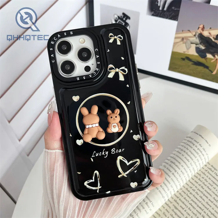 hot sale ins style 3d rabbit pattern 2 in 1 colorful phone case for iphone 15 pro max