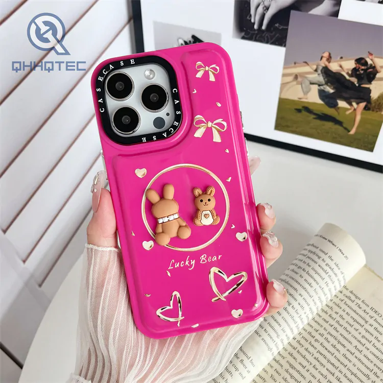 hot sale ins style 3d rabbit pattern 2 in 1 colorful phone case for iphone 15 pro max