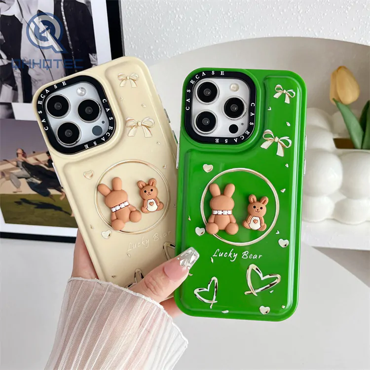hot sale ins style 3d rabbit pattern 2 in 1 colorful phone case for iphone 15 pro max