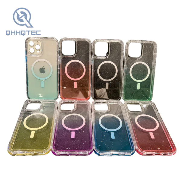 magnetic wirelss charging gradient sequin color 3 in 1 phone cases for iphone 15 pro max