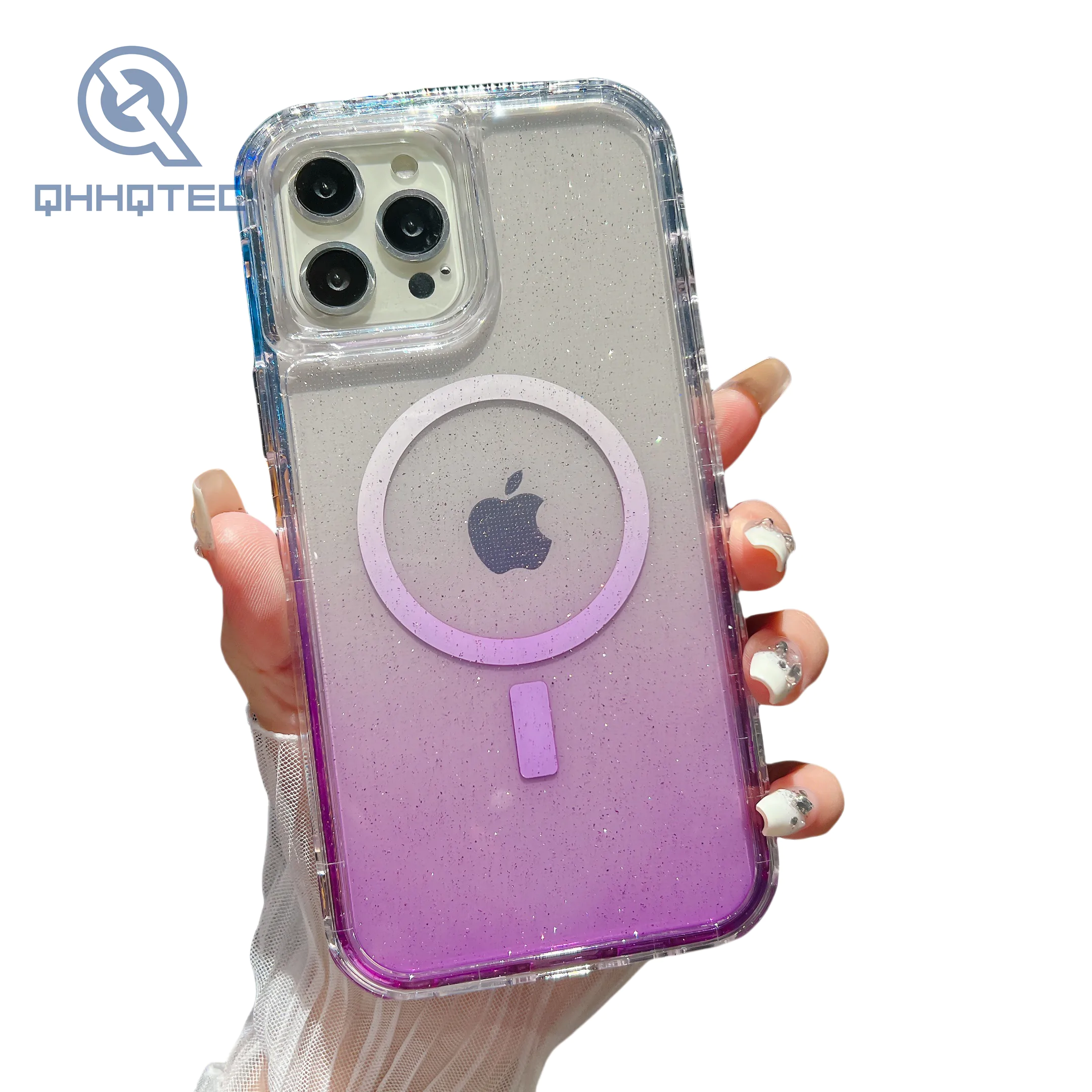 magnetic wirelss charging gradient sequin color 3 in 1 phone cases for iphone 15 pro max