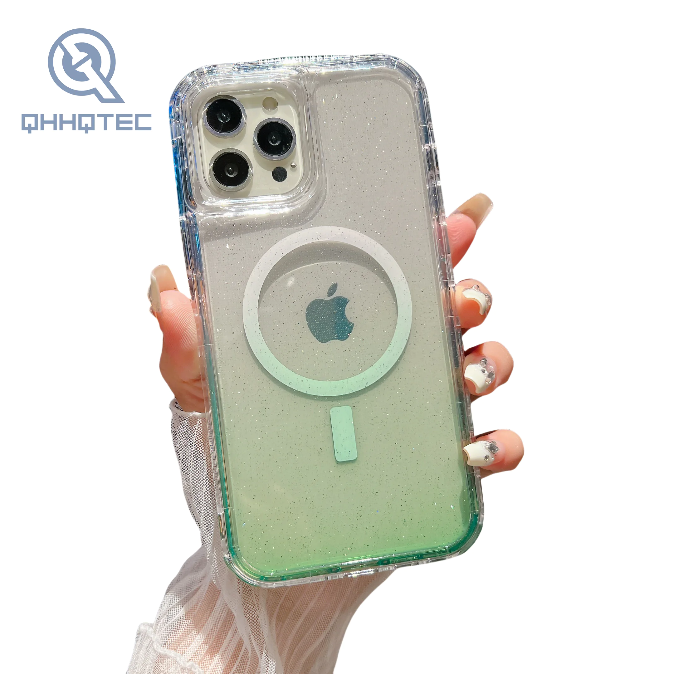 magnetic wirelss charging gradient sequin color 3 in 1 phone cases for iphone 15 pro max