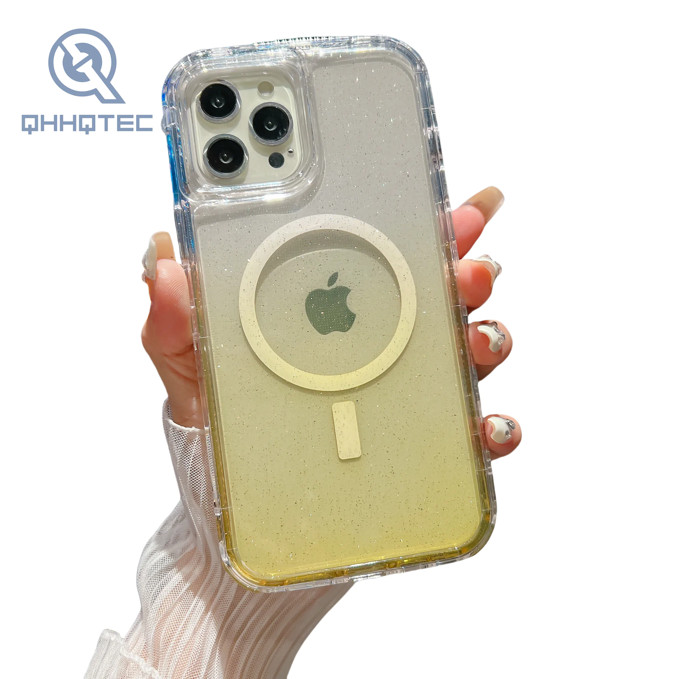 magnetic wirelss charging gradient sequin color 3 in 1 phone cases for iphone 15 pro max