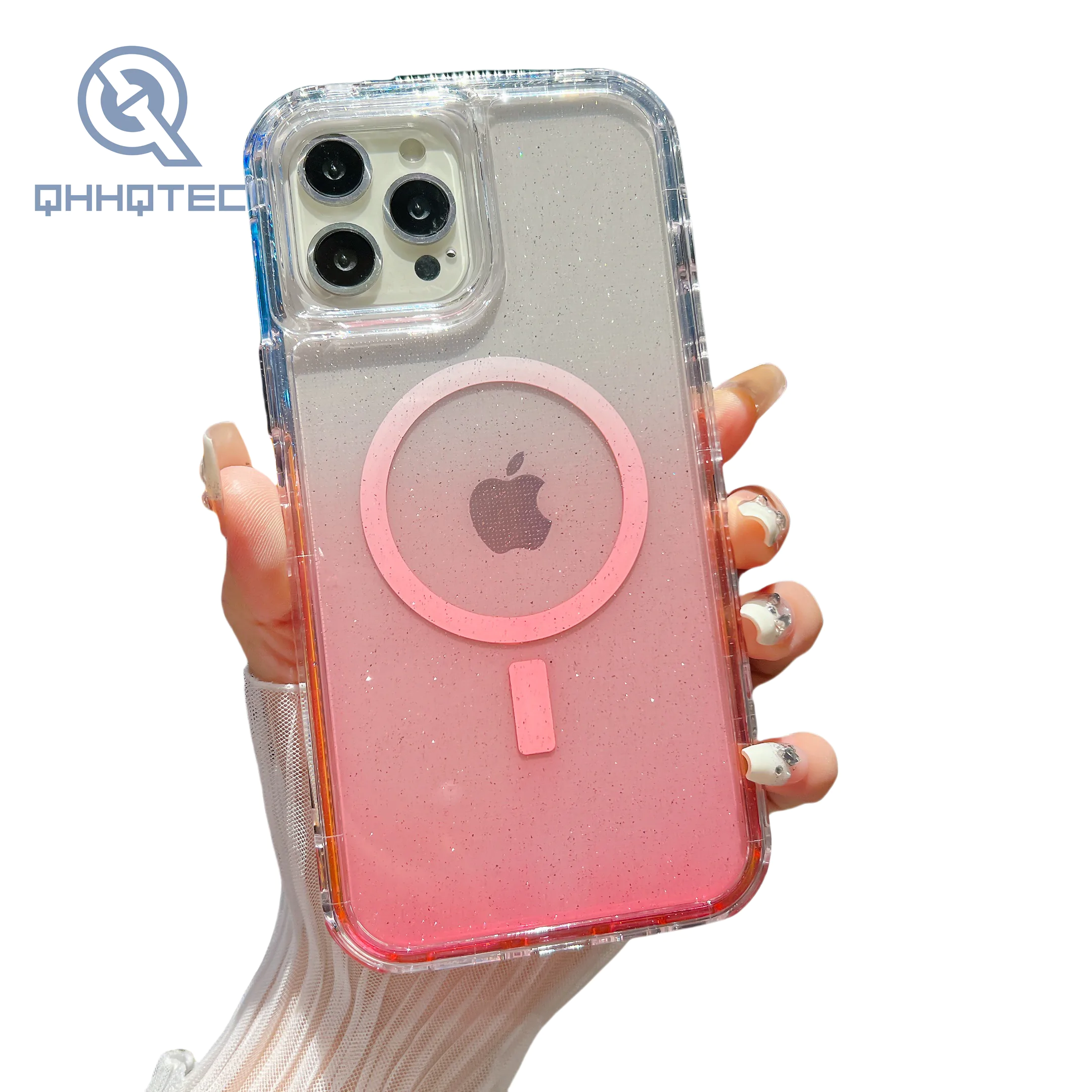 magnetic wirelss charging gradient sequin color 3 in 1 phone cases for iphone 15 pro max
