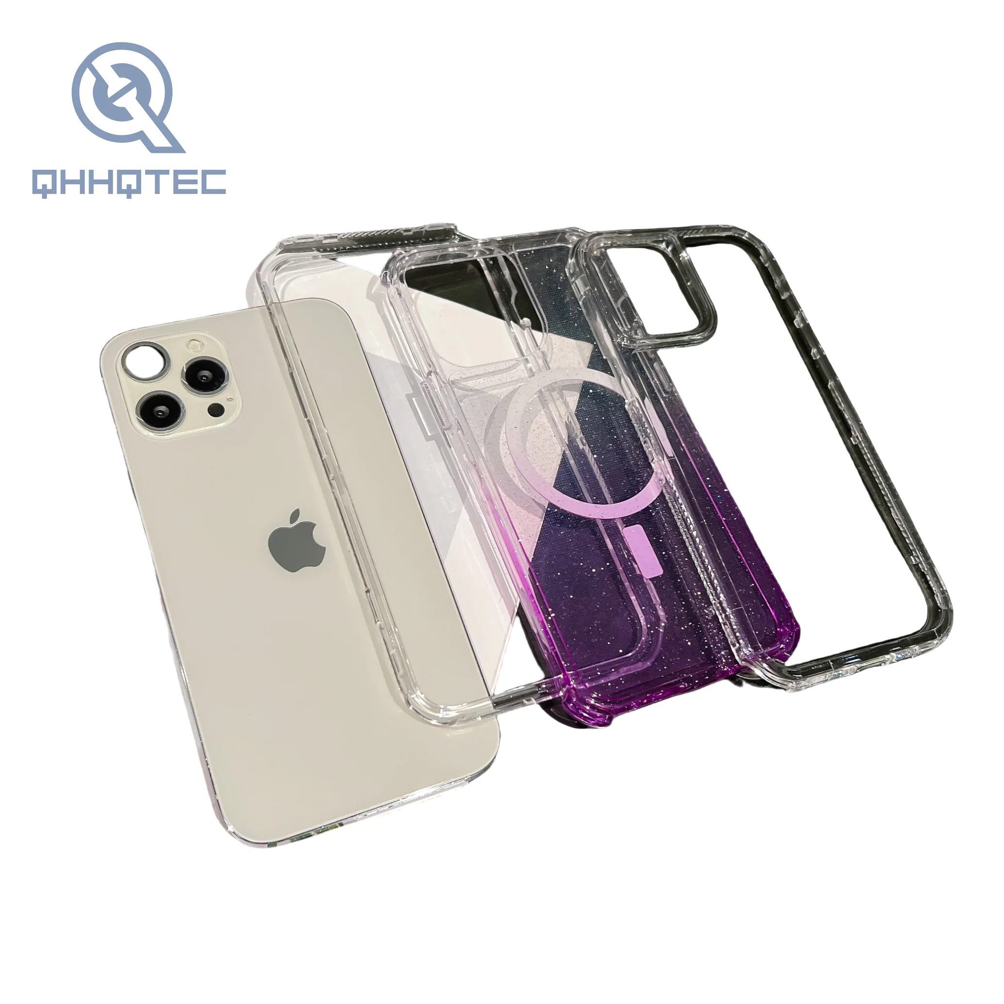 magnetic wirelss charging gradient sequin color 3 in 1 phone cases for iphone 15 pro max