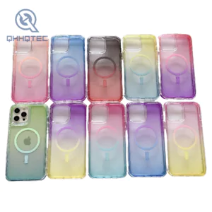 magnetic wirelss charging gradient sequin color 3 in 1 phone cases for iphone 15 pro max