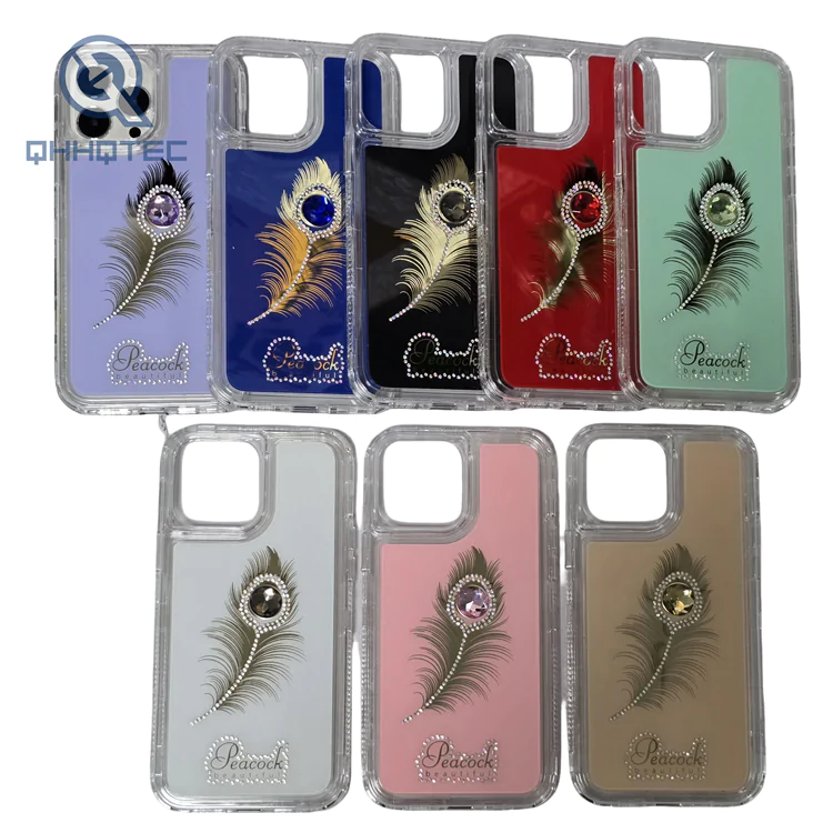 three in one high quality diamond feather accessory phone case for iphone 14 pro max